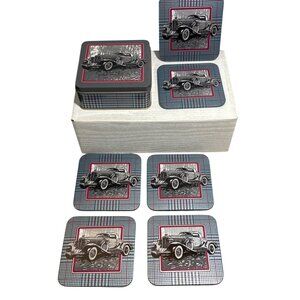 Rolls Royce Coaster Set Plaid Matching Storage Tin Set of 6 Vintage Enesco